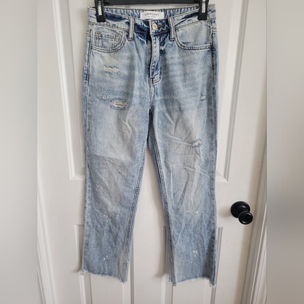 Lovervet High Rise Lightwash Ankle Raw Hem Distressed Straight Jeans Size 25